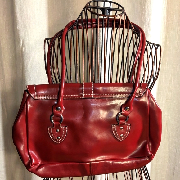 Michael Rome Red Leather Purse, Shoulder Bag, Italian,‎ Silver Toned Hardware - Picture 3 of 6